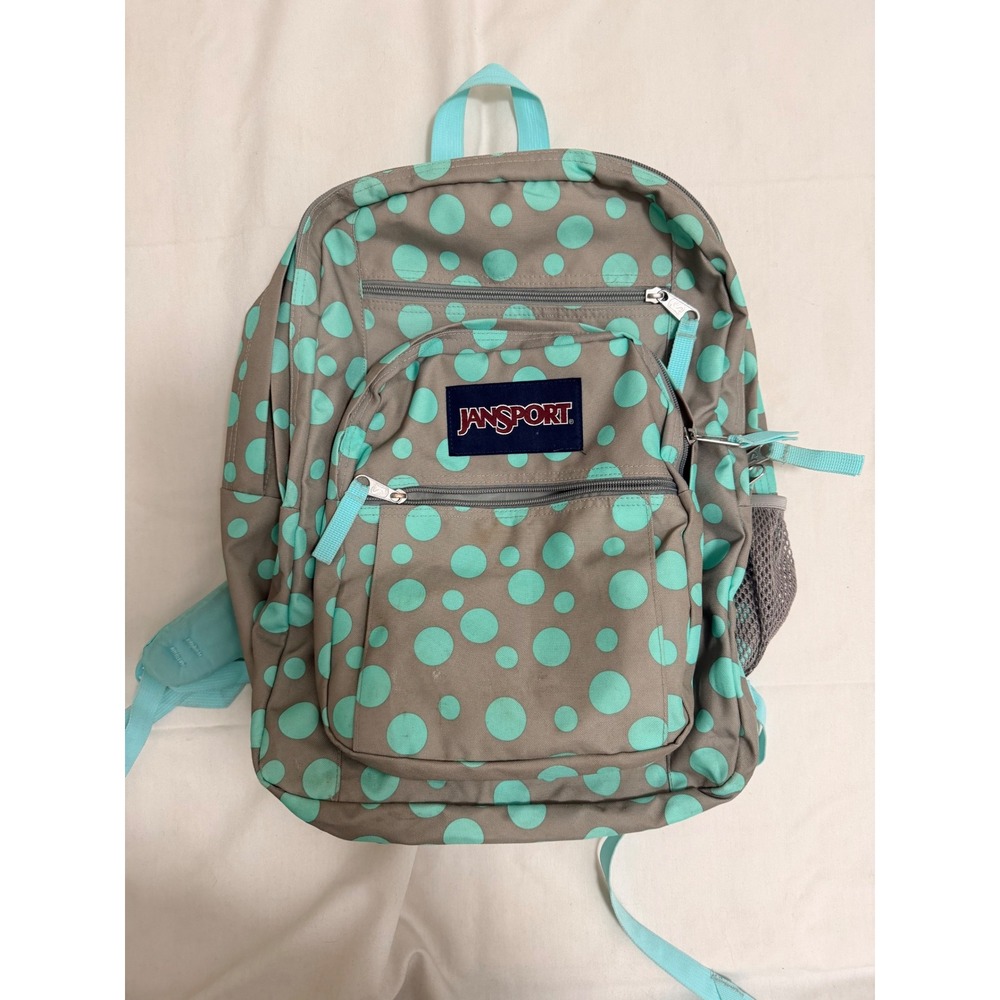 Jansport Big Student Backpack Grey Mint Green Polka Dot School Travel Bag